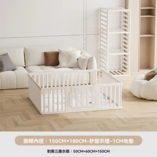 【小兔萌萌】嬰兒遊戲圍欄 1.5*1.8m 可變櫃+1m墊(嬰兒防護欄 多功能遊戲圍欄 兒童成長護欄 預購12天)