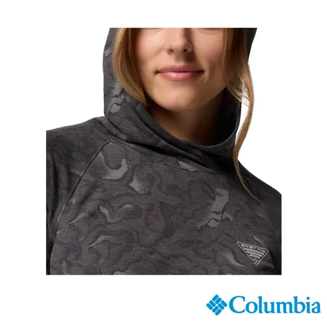 【Columbia 哥倫比亞】女款-防曬UPF30快排連帽上衣-PFG Uncharted™-黑色印花(UFK25750FD/JF)
