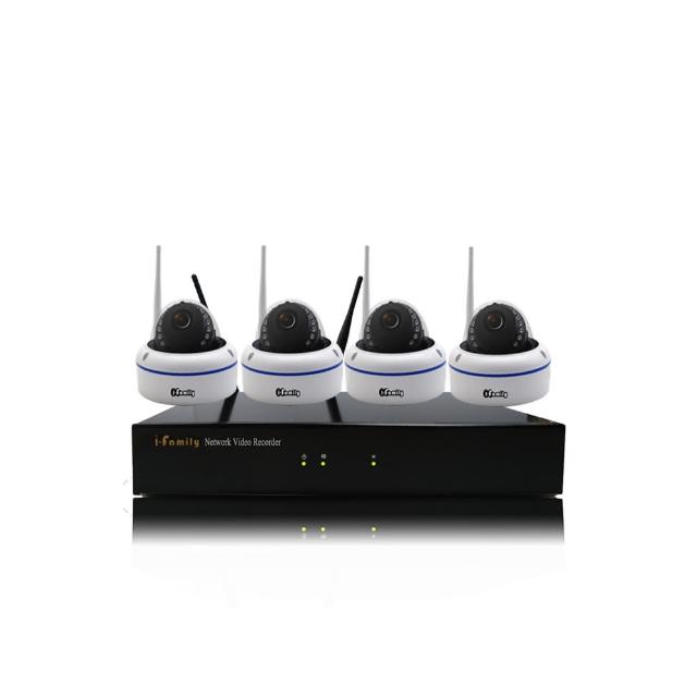 【I-Family】16路 簡易安裝免施工設定 五4百萬畫素 室內安防 廣角半球機 無線監視錄影套裝組 一機四鏡