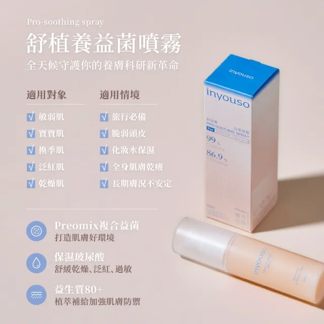 【inyouso】舒植養益菌噴霧 50ml(敏弱肌 嬰幼兒 舒緩 保濕 複合益菌 植萃)