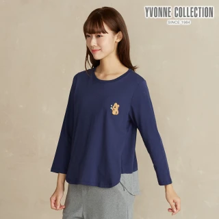 【YVONNE 以旺傢飾】DINOTAENG 早餐繡花剪接上衣-星海藍