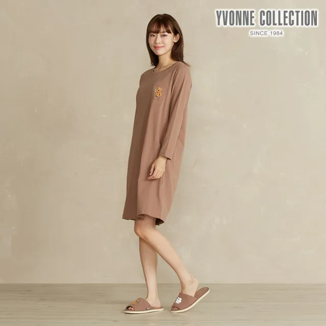 【YVONNE 以旺傢飾】早餐繡花洋裝-可可棕(DINOTAENG)