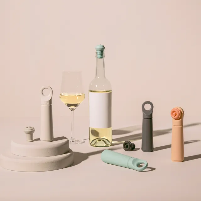 【VACU VIN】荷蘭 Loop抽真空器+酒瓶塞 珊瑚橘 / 紅酒塞 真空瓶塞 保鮮瓶塞 葡萄酒塞