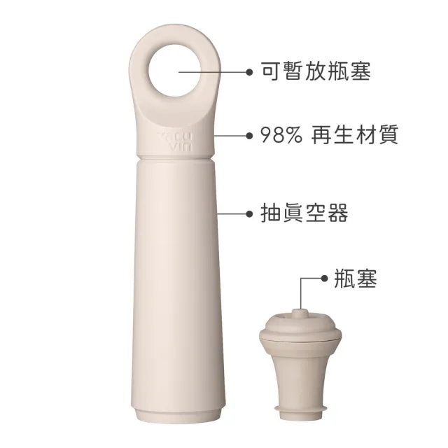 【VACU VIN】荷蘭 Loop抽真空器+酒瓶塞 象牙白 / 紅酒塞 真空瓶塞 保鮮瓶塞 葡萄酒塞