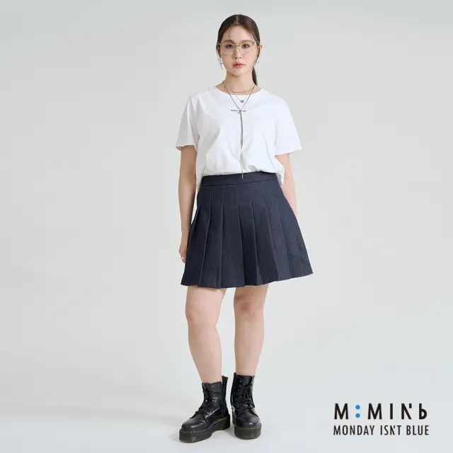 【M：MINb】高腰寬百褶牛仔短裙(深藍/中大尺碼女裝/大尺碼女裝/XL女裝/XL裙子/牛仔裙/短裙/百褶裙)