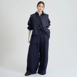 【M：MINb】老錢風涼感天絲襯衫(深藍/中大尺碼女裝/大尺碼女裝/XL女裝/上衣/大尺碼上衣)