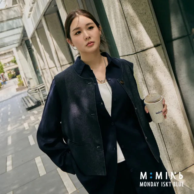 【M：MINb】老錢風涼感天絲襯衫(深藍/中大尺碼女裝/大尺碼女裝/XL女裝/上衣/大尺碼上衣)