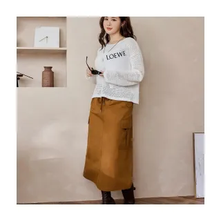 【OB 嚴選】雲朵自訂款純棉腰抽繩口袋後開衩工裝長裙 《CA3161》