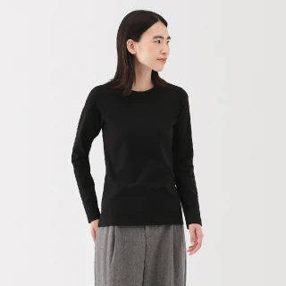 【MUJI 無印良品】女起毛針織圓領長袖T恤(黑色/白色/淺灰/淺綠)