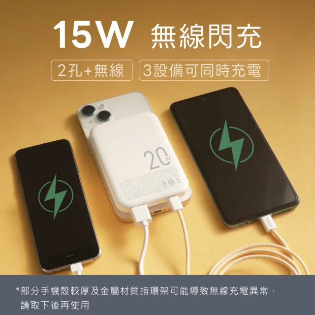 【AWSON 歐森】WH標示 5000mAh 超薄磁吸無線充/行動電源(AWP-5712 蘋果MagSafe/Type-C/MicroUSB)