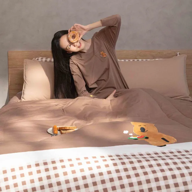 【YVONNE 以旺傢飾】100%美國棉 早餐四季被-可可棕(雙人 純棉 棉被 水洗 DINOTAENG)