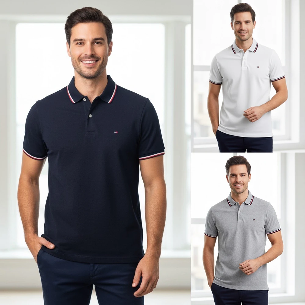Tommy Hilfiger Polo衫 Tommy Hilfiger男生 經典LOGO滾邊 短袖 純棉 Polo衫,多色可挑 8073)