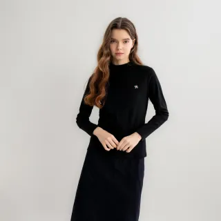 【Arnold Palmer 雨傘】女裝-四色傘繡章立領長袖T(黑色)