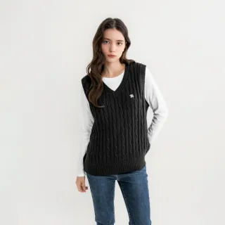 【Arnold Palmer 雨傘】女裝-絞花V領針織背心(黑色)