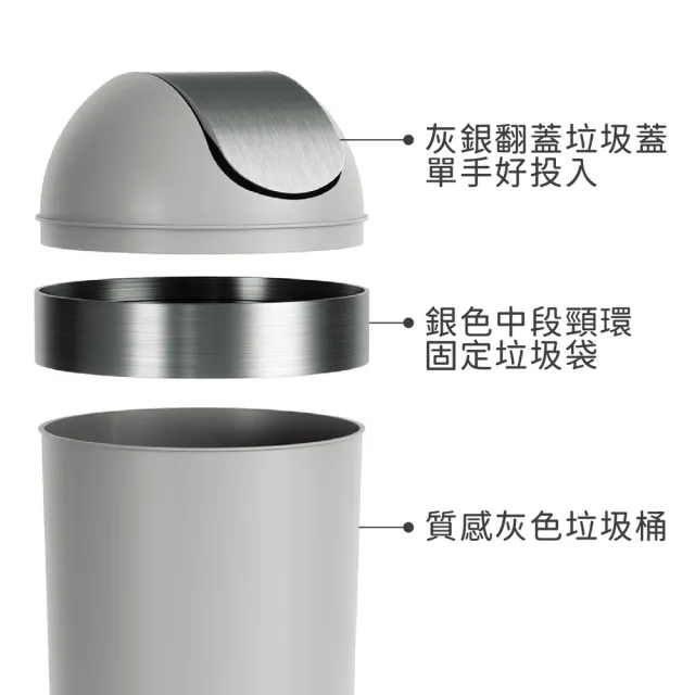【UMBRA】加拿大 Venti大容量搖擺蓋垃圾桶 灰銀62L / 辦公室垃圾桶