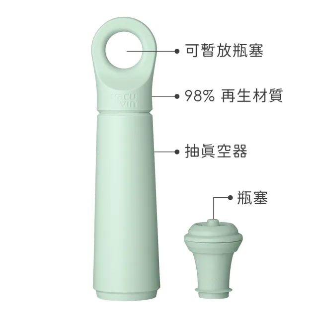 【VACU VIN】荷蘭 Loop抽真空器+酒瓶塞 薄荷綠 / 紅酒塞 真空瓶塞 保鮮瓶塞 葡萄酒塞