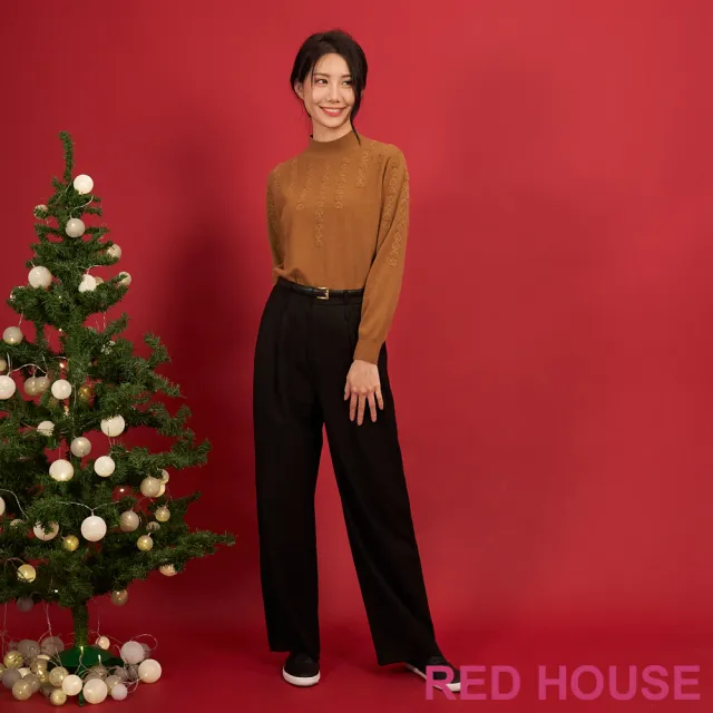 【RED HOUSE 蕾赫斯】素面修身打褶寬版西裝褲(共2色)