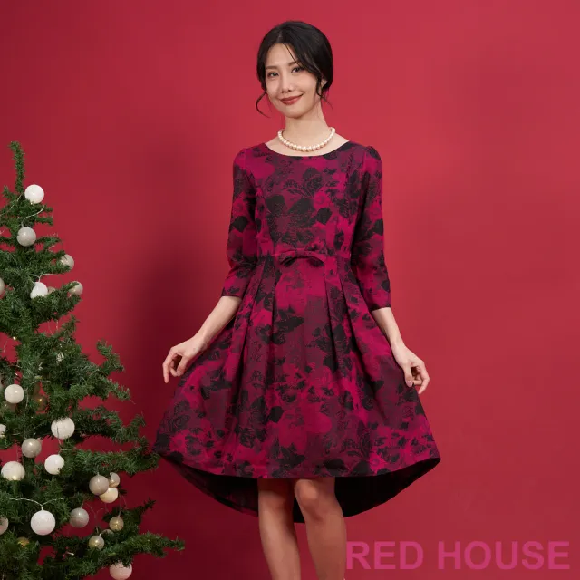 【RED HOUSE 蕾赫斯】華麗前短後長緹花洋裝(桃紅色)