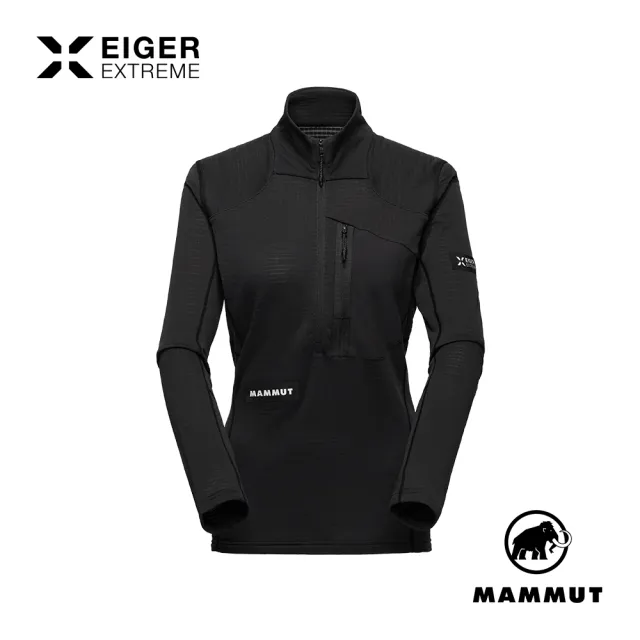 【Mammut 長毛象】Eiger Nordwand Advanced FL 極限艾格立領保暖半拉排汗衣 黑色 女款 #1016-01780