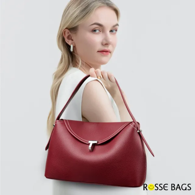 【Rosse Bags】女流時尚簡約素色枕頭手提包 肩背包 側肩包(黑色／卡其色／棕色／白色／咖啡色)