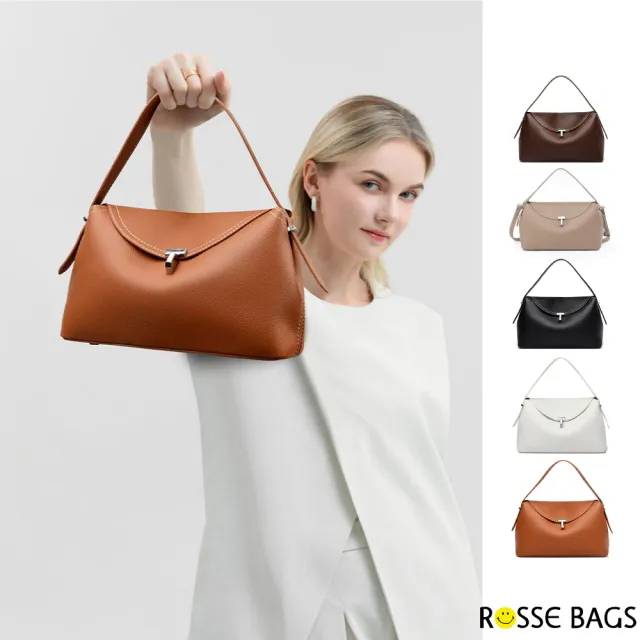 【Rosse Bags】女流時尚簡約素色枕頭手提包 肩背包 側肩包(黑色／卡其色／棕色／白色／咖啡色)