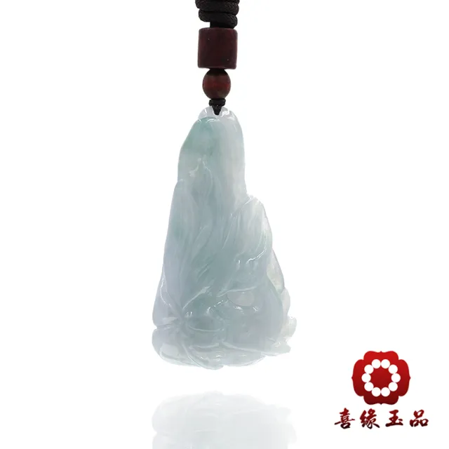 【喜緣玉品】九尾狐仙 天然翡翠A貨 藍冰地 玉珮-僅此一品(開運風水)(直)