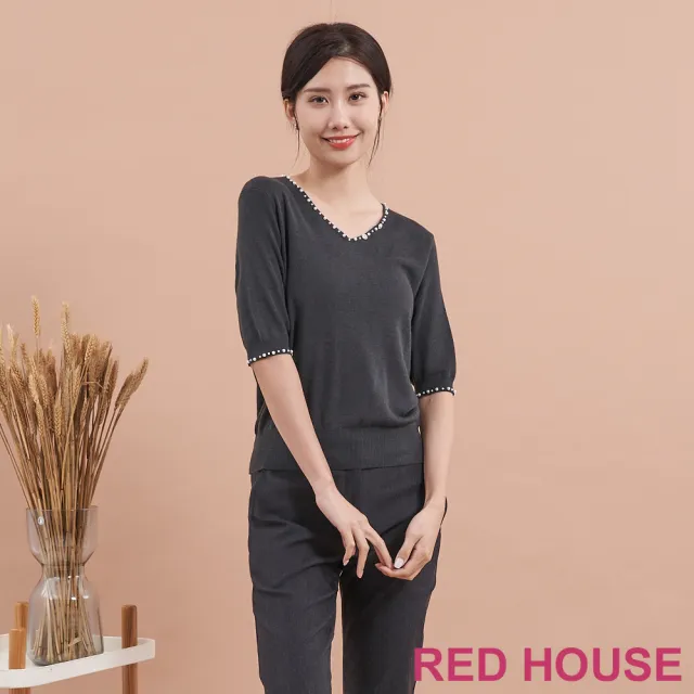 【RED HOUSE 蕾赫斯】簡約珠珠點綴素面針織衫(共3色)
