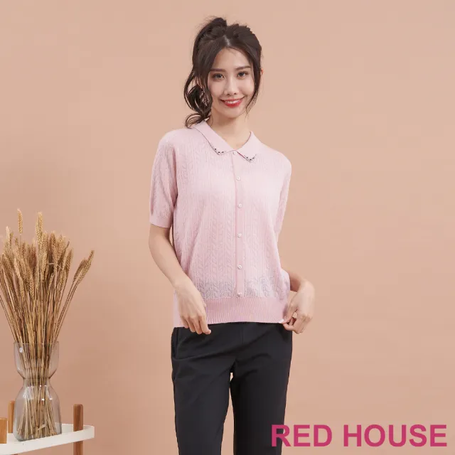 【RED HOUSE 蕾赫斯】水鑽點綴葉子紋路針織衫(共3色)