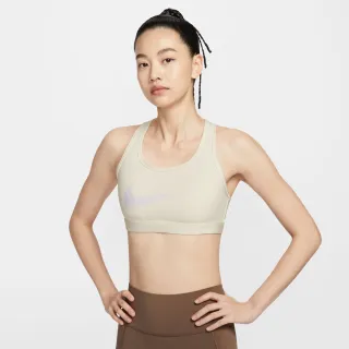 【NIKE 耐吉】運動內衣 女 中度支撐 慢跑 瑜珈 AS W NK SWSH MED SPT BRA GCEL 燕麥灰 IO0255-047
