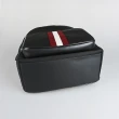 【BALLY】BALLY Code 銀漆英文LOGO紅白紅織帶尼龍後背包(黑)