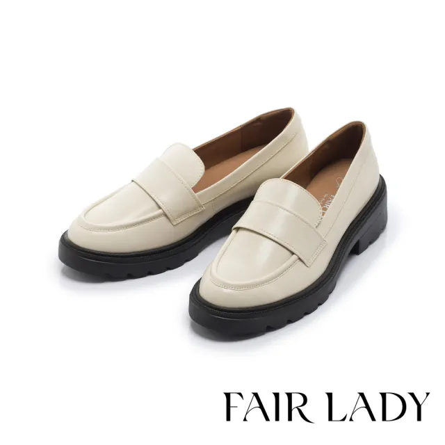 【FAIR LADY】出清品_小時光 經典素面厚底樂福鞋(奶油/553055 女鞋)