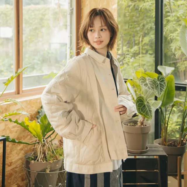 【MOSS CLUB】異材質嶫縫鋪棉開襟襯衫領外套(卡 灰/魅力商品)