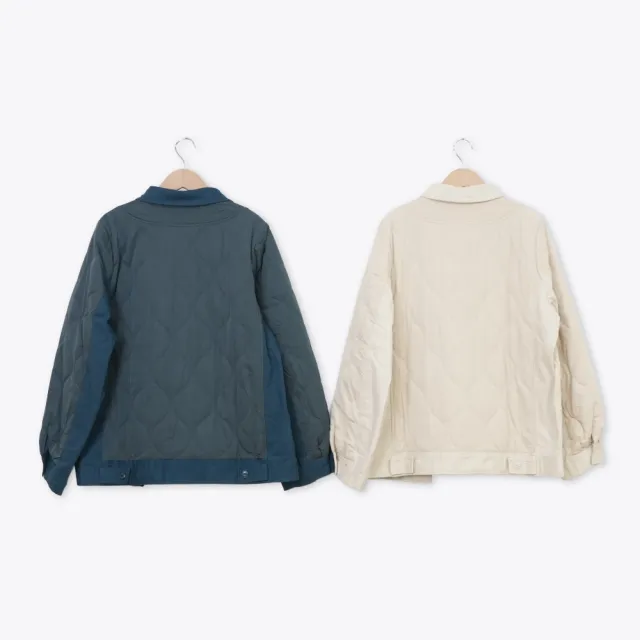 【MOSS CLUB】異材質嶫縫鋪棉開襟襯衫領外套(卡 灰/魅力商品)
