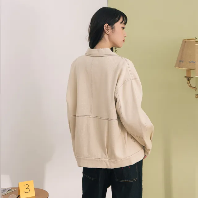 【gozo】MOMO獨家款★限量開賣 配色壓線口袋撞色刺繡襯衫外套(兩色)