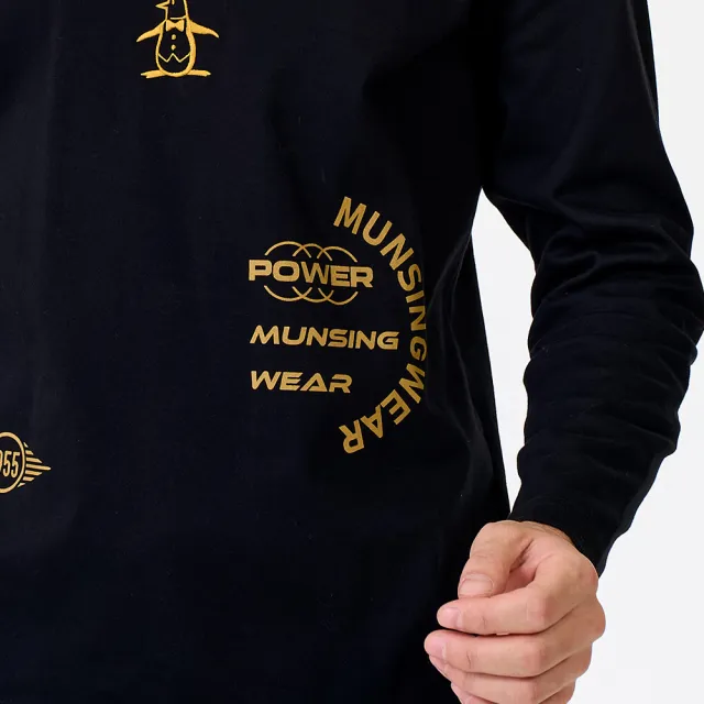 【Munsingwear】企鵝牌 男款黑色高級絲光棉設計圓領長袖T恤 MGWL2801