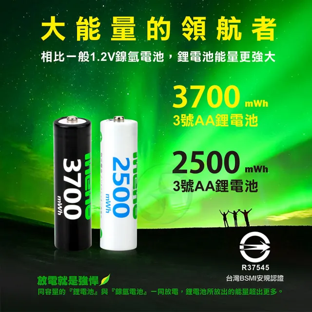 【iNeno】3號充電電池/AA 恆壓可充式 1.5V鋰電池 全新特大能量 3700mWh 4入