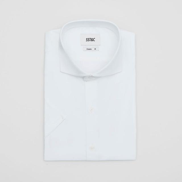 【SST&C】男裝 白色素面標準版短袖襯衫00072506003(換季55折)