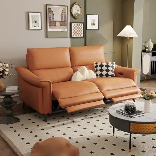 【Cheers 芝華仕】預購60天★頭等艙 頭層牛皮 雙人加大零靠牆電動沙發附USB 51296 赤霞橙不含抱枕