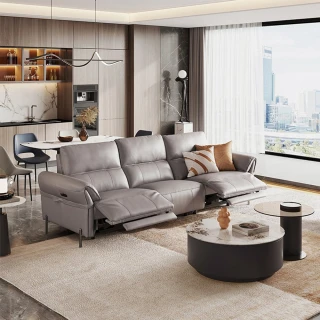 【Cheers 芝華仕】頭等艙頭層牛皮三人零靠牆可進掃地機電動沙發組附USB 30395 冰川灰