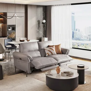 【Cheers 芝華仕】頭等艙頭層牛皮雙人加大零靠牆可進掃地機電動沙發組附USB 30395 冰川灰