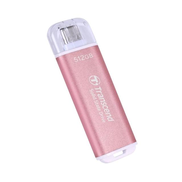 【Transcend 創見】ESD300P 512GB Type C 輕巧 外接SSD固態行動碟-櫻花粉(TS512GESD300P)