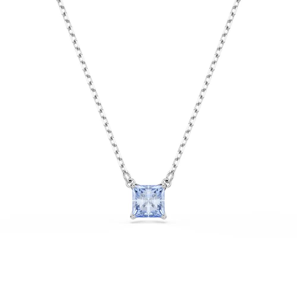 【SWAROVSKI 施華洛世奇】Matrix 鏈墜 方形切割 藍色 鍍白金色(情人節禮物)