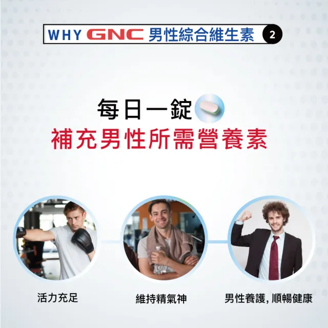 【GNC 健安喜】男性綜合維生素食品錠 60錠/盒x2入組(高單位B群/增強體力/鋅/精胺酸/南瓜籽萃取物/上班族))
