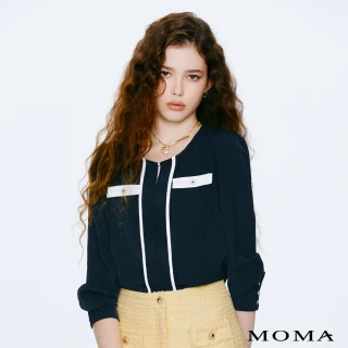 【MOMA】輕質感小香水鑽泡泡袖上衣(深藍色)