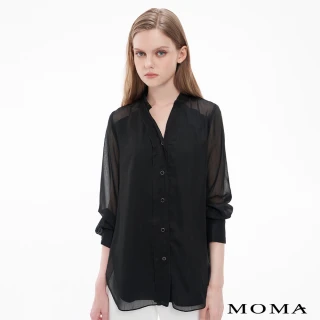 【MOMA】輕薄細直紋泡泡袖雪紡襯衫(黑色)