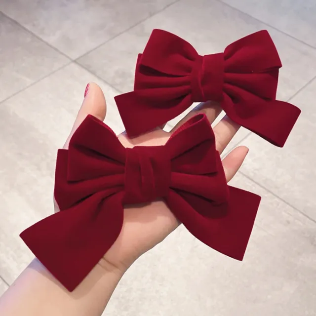 【橘魔法】酒紅絲絨大蝴蝶結髮夾(髮飾 裝飾 飾品 鴨嘴夾 夾子 配件 大人 大童 女童 兒童 頭飾)
