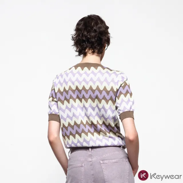 【KeyWear 奇威名品】波浪紋圓領短袖針織上衣
