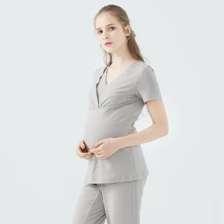 【Gennies 奇妮】咖啡紗親膚居家哺乳衣-灰(孕婦裝 月子服 居家服 睡衣 下拉哺乳)