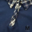 【MYVEGA 麥雪爾】MA假兩件式素色拼接格紋長袖上衣-共二色(日系/女上衣/純棉/女長袖上衣)