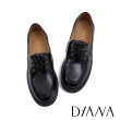 【DIANA】個性穿環綁帶真皮厚底樂福鞋(鏡黑)